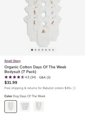 Organic Cotton 'Dog Days of the Week' Bodysuit 7-Pack - White